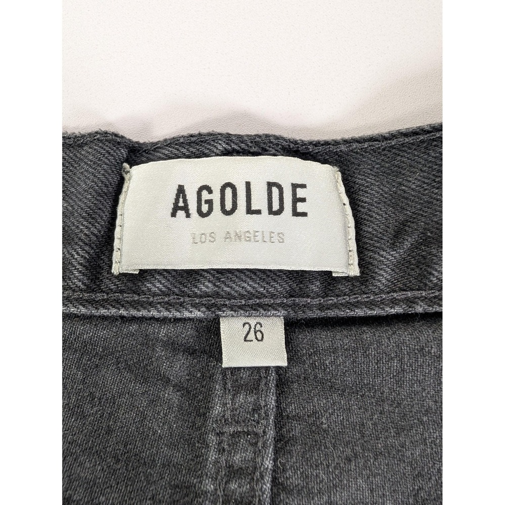 AGOLDE Shorts Womens 26 Black Parker Exposed Pockets Denim High Rise Cutoff - Picture 4 of 13